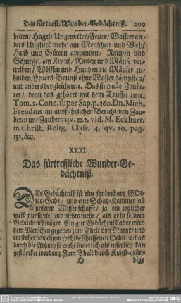 XXXI. Das fürtreffliche Wunder-Gedächtniß