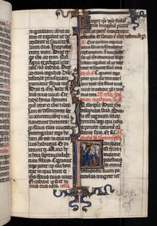 Historisierte Initiale: F(amiliare): Jesus predigt seinen Jüngern