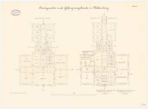 Amtsgericht und Gefängnis, Woldenberg: Grundriss Erdgeschoss, Obergeschoss 1:100