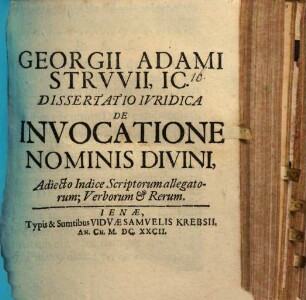 Diss. iur. de invocatione nominis divini