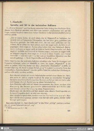 1. Abschnitt: Sprache und Stil in der technischen Reklame