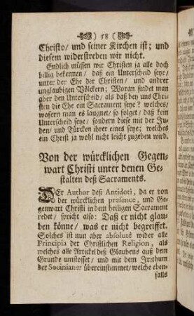 58-84, Von der wuercklichen Gegenwart Christi unter denen ...