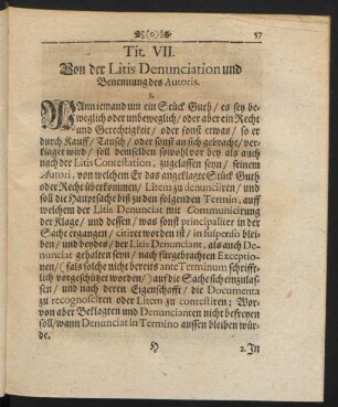 Tit. VII. Von der Litis Denunciation und Benennung des Autoris.