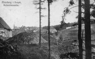 Altenberg. Ortsansicht mit Holzkohlenmeiler, Ansichtskarte