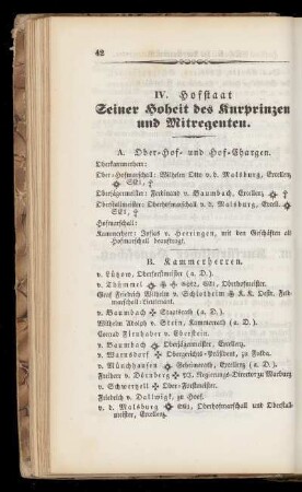 IV. Hofstaat Seiner Hoheit des Kurprinzen und Mitregenten.