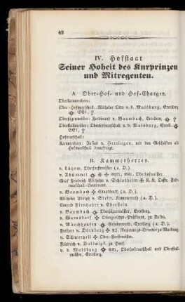 IV. Hofstaat Seiner Hoheit des Kurprinzen und Mitregenten.