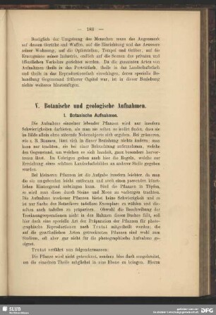 V. Botanische und geologische Aufnahmen