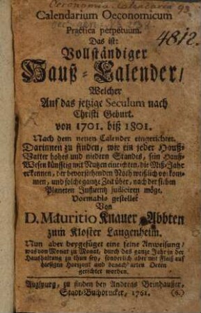 Calendarium oeconomicum practicum perpetuum