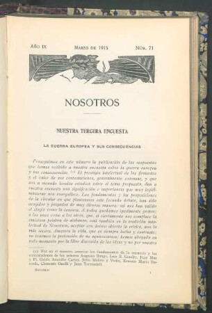 Nuestra tercera encuesta : La guerra europea y sus consecuencias