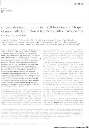 Cdkn1a deletion improves stem cell function and lifespan of mice with dysfunctional telomeres without accelerating cancer formation