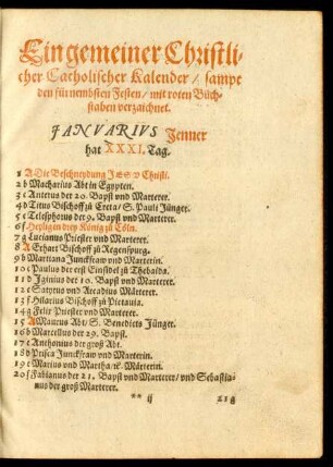 Januarius Jenner hat XXXI. Tag.