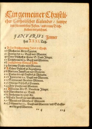 Januarius Jenner hat XXXI. Tag.