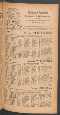 Hipódromo Argentino - Reunión del 10 de Diciembre de 1905