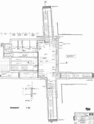 Stuttgart Schwabstraße: Werkplan Fussgängergeschoss Seyfferstrasse, Grundriss, Zu- u. Ausgänge 5-7 Personentunnel Zugang