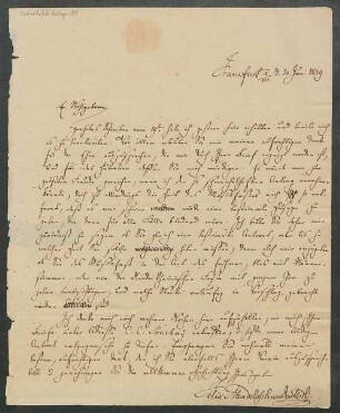 Brief von Felix Mendelssohn Bartholdy an Joseph Görz an Mainzer Liedertafel