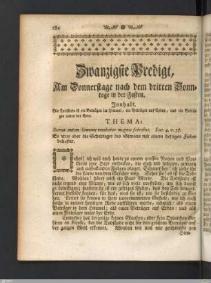 Zwanzigste Predigt. Am Donnerstage nach dem dritten Sonntage in der Fasten.