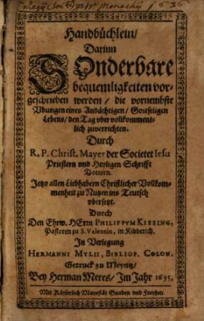Handbüchlein, darin ... Bequemlichkeiten vorgeschrieben werden