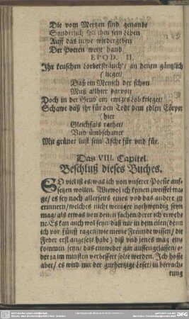 Das VIII. Capitel. Beschluß dieses Buches