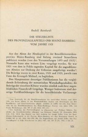 321-328 Die Steuerliste des Provinzialkapitels OSB Mainz-Bamberg vom Jahre 1501