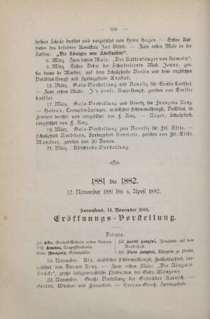1881 bis 1882, 12. November 1881 bis 6. April 1882