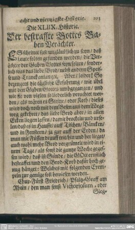 Die XLIIX. Historie. Der bestraffte Gottes Gaben Verächter