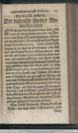 Die XLIIX. Historie. Der bestraffte Gottes Gaben Verächter