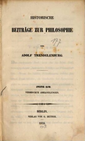 Historische Beiträge zur Philosophie. 2, Vermischte Abhandlungen