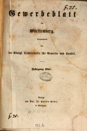 Gewerbeblatt aus Württemberg. 1861