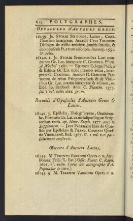 Ouvres D´Auteurs Latins.