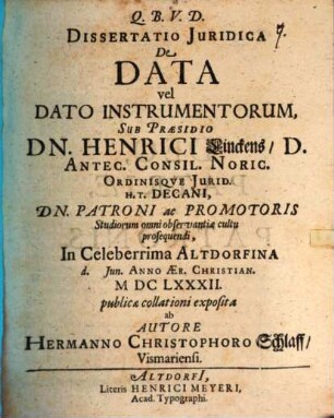 Dissertatio iuridica de data vel dato instrumentorum