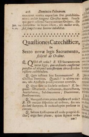 458-460, Quaestiones Catechisticae, De Sexto novae legis Sacramento, scilicet de Ordine.