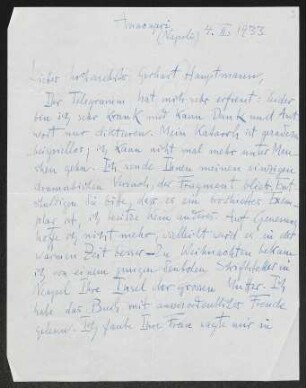 Brief von Theodor Däubler an Gerhart Hauptmann