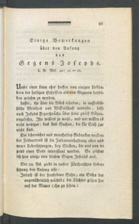 Einige Bemerkungen über den Anfang des Segens Josephs