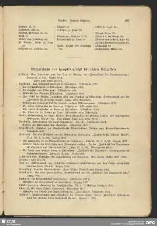 Verzeichnis der haupsächlichst benutzten Schriften