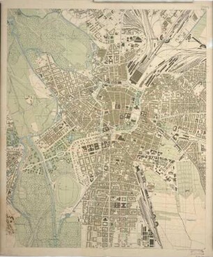 Plan von Leipzig, 1:5 000, Lithographie, 1915 : [Plan von Leipzig]. - [1:5 000]. - Leipzig ; Berlin : Giesecke & Devrient , [ca. 1915]. - 1 Kt. : mehrfarb. ; 80 x 96 cm. - Ohne Kartentitel, Ersch.jahr und Maßstabsang.