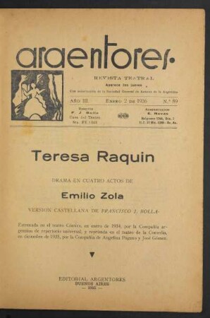 1936008900: Teresa Raquin : drama en cuatro actos