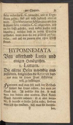 Hypomnemata Von allerhand Lutis und einigen Handgriffen