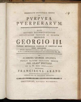 Dissertatio Inauguralis Medica De Purpura Puerperarum