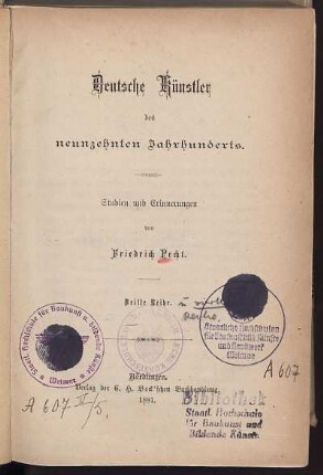 Reihe 3: Deutsche Künstler des neunzehnten Jahrhunderts : Studien und Erinnerungen