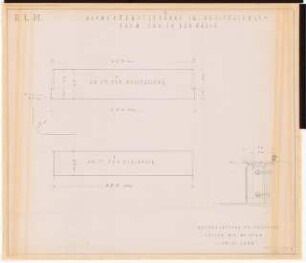 Reichsluftfahrtministerium, Berlin: Kasse L2 und Ausstellungsraum L4 (EG), Marmorfensterbänke: Grundriss, Schnitt [1:10]
