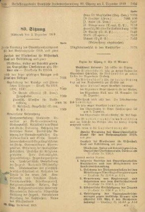 89. Sitzung. Mittwoch den 3. Dezember 1919