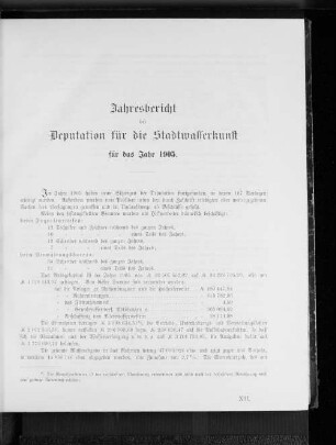 Jahresbericht der Deputation für die Stadtwasserkunst für das Jahr 1905.