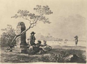 Landvolk am Meilenstein : Klengel-Album von Kirchbach. Landvolk am Meilenstein. Rote Tusche (vor 1824; J. C. Klengel)
