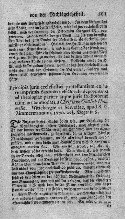 Principia juris ecclesiastici protestantium ex jure imprimis Saxonico electorali depromta.