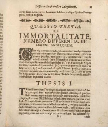 Qvaestio Tertia. De Immortalitate, Numero Differentia, Et Ordine Angelorum.
