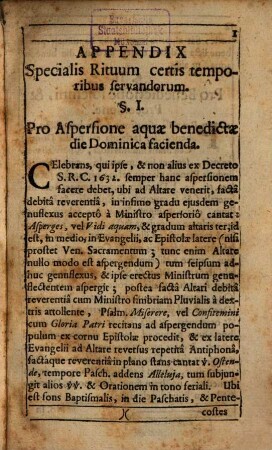 Appendix Specialis Rituum certis temporibus servandorum