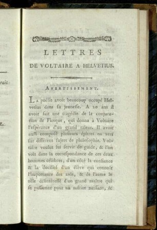 Lettres de Voltaire a Helvetius.