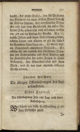 Erstes Kapittel. Die Offenbahrung Jesu acht Tage nach seiner Auferstehung.
