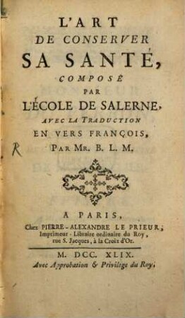L' Art de conserver la Santé