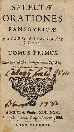 Orationes selectae panegyricae patrum Societatis Iesu, 1